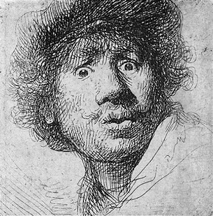 People mentally assemble the lines and marks in this Rembrandt etching into a face