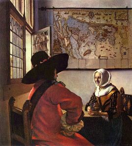 1657 painting by Jan Vermeer. What's the story here?